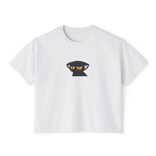 Crop Tee Black Cat Graphic Women's Boxy Tee