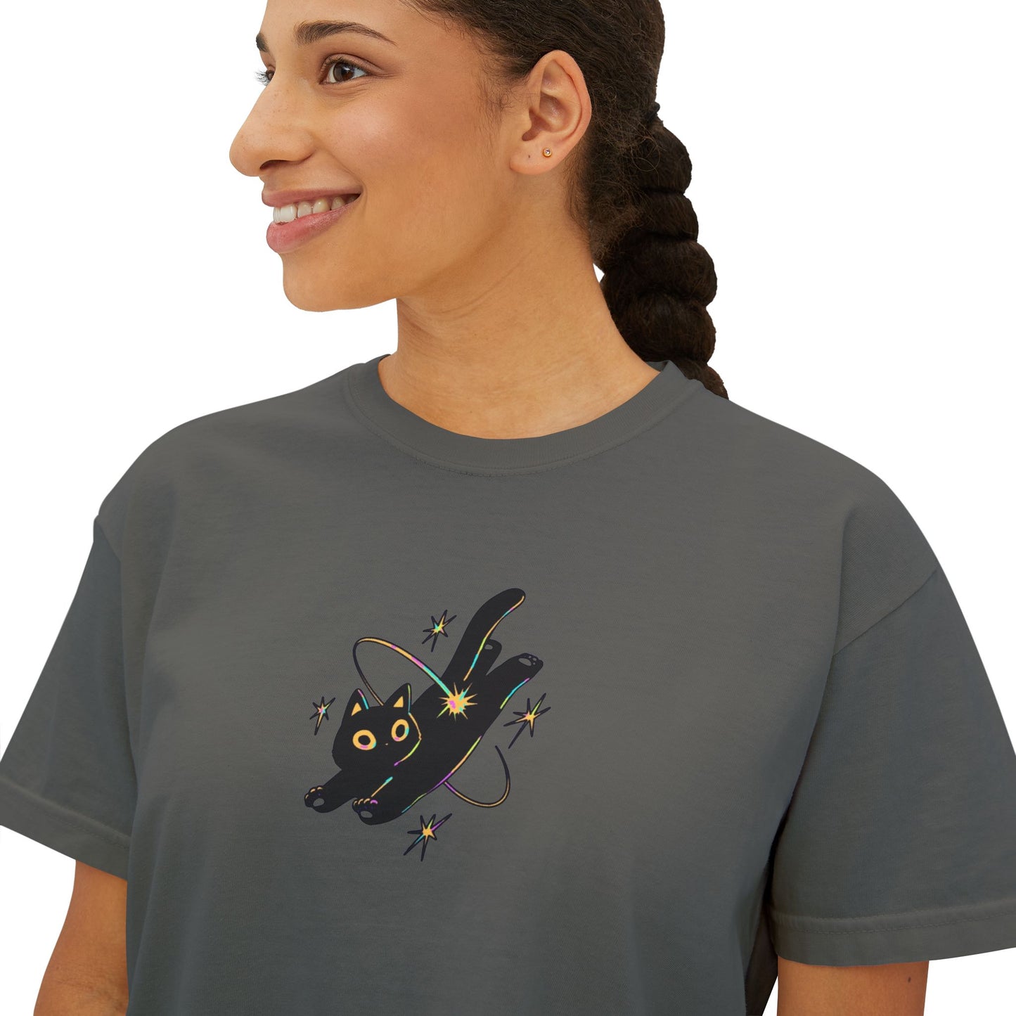 Crop Tee Space Cat Graphic Women's Boxy Tee