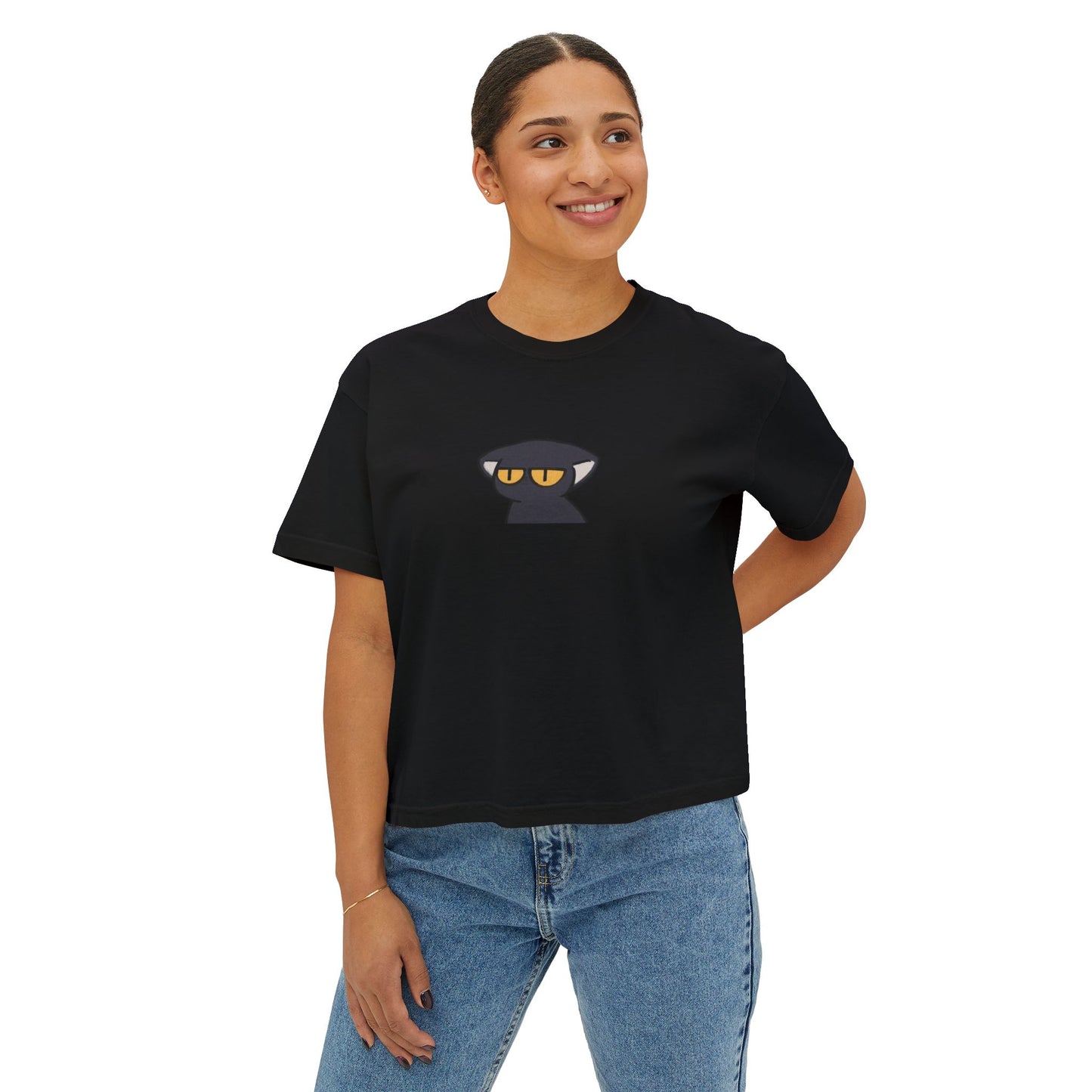 Crop Tee Black Cat Graphic Women's Boxy Tee