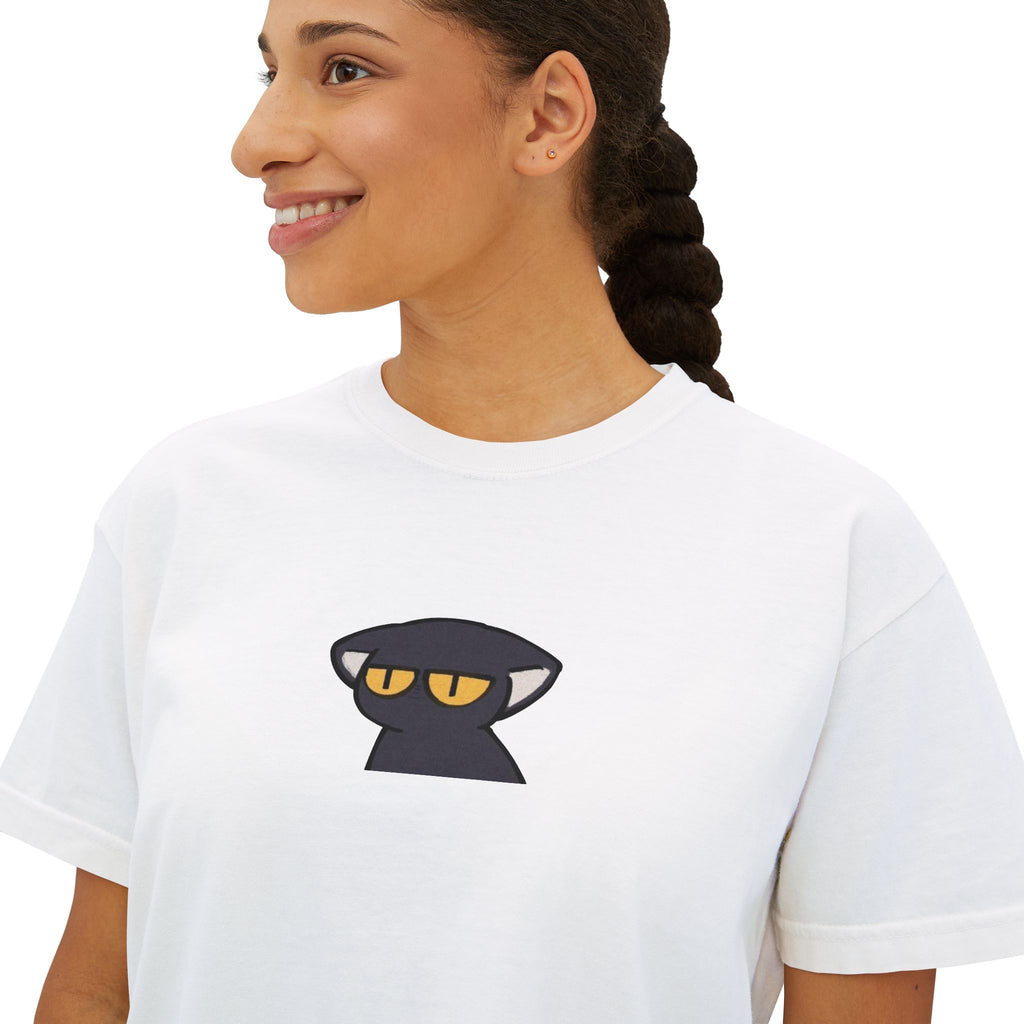 Crop Tee Black Cat Graphic Women's Boxy Tee