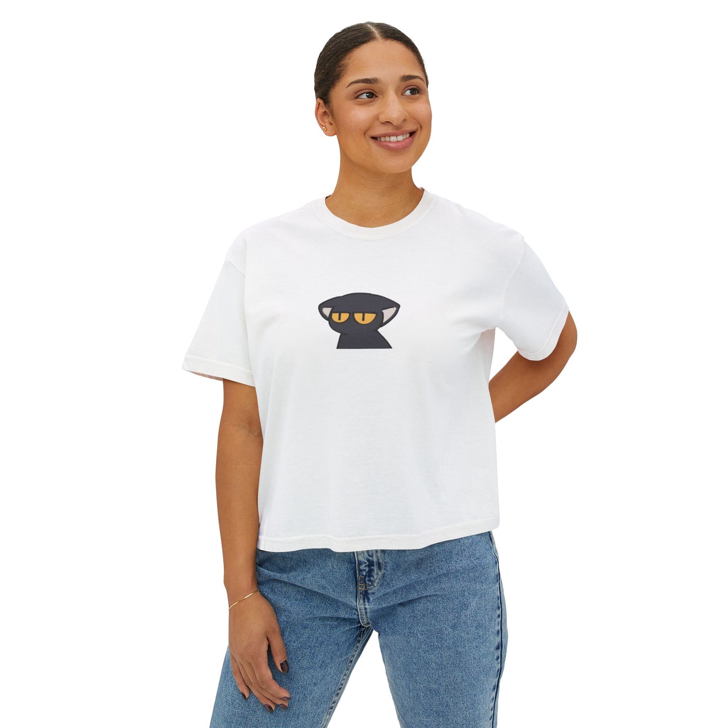 Crop Tee Black Cat Graphic Women's Boxy Tee