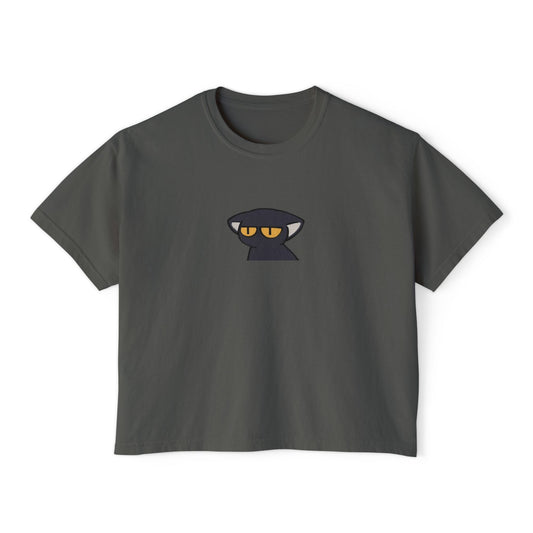 Crop Tee Black Cat Graphic Women's Boxy Tee