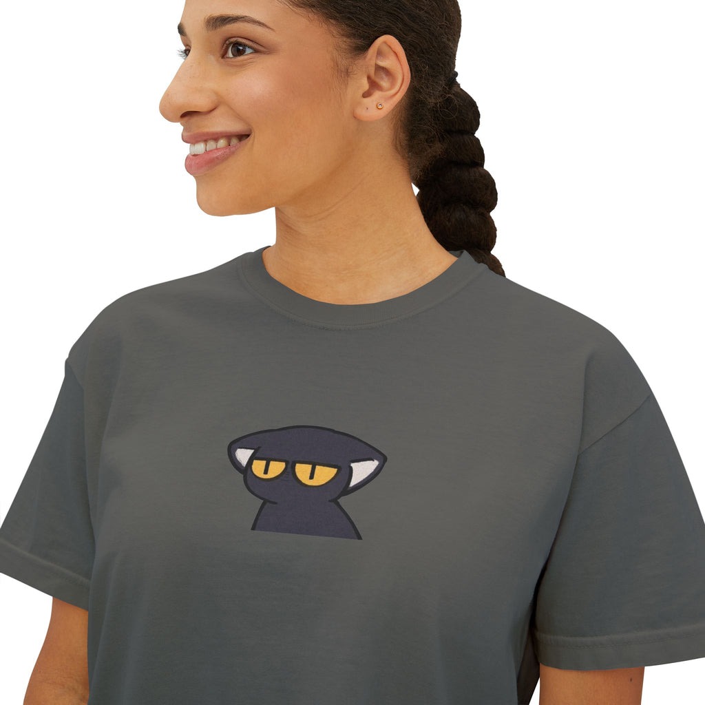 Crop Tee Black Cat Graphic Women's Boxy Tee