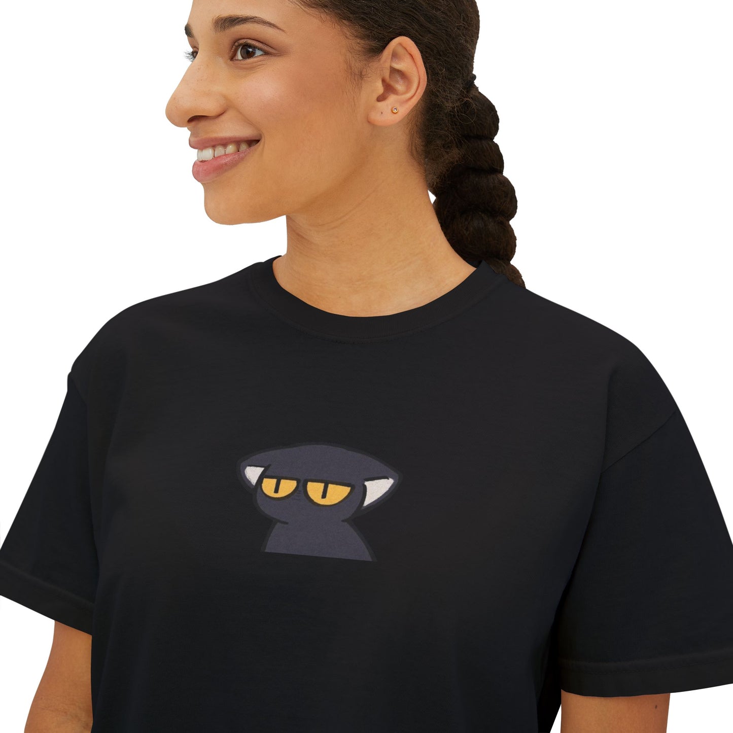 Crop Tee Black Cat Graphic Women's Boxy Tee