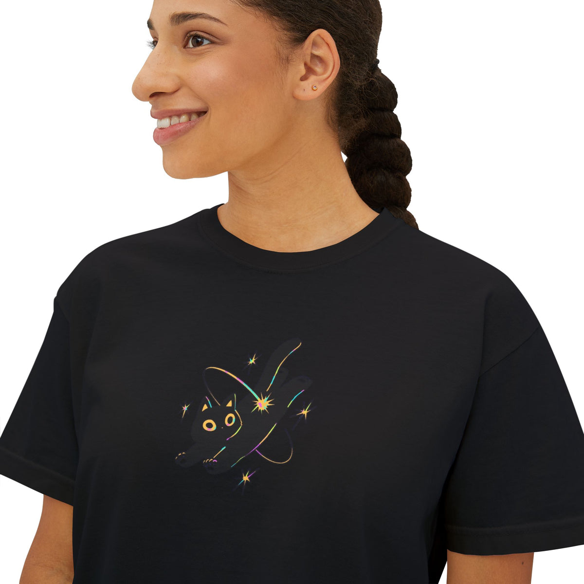Crop Tee Space Cat Graphic Women's Boxy Tee