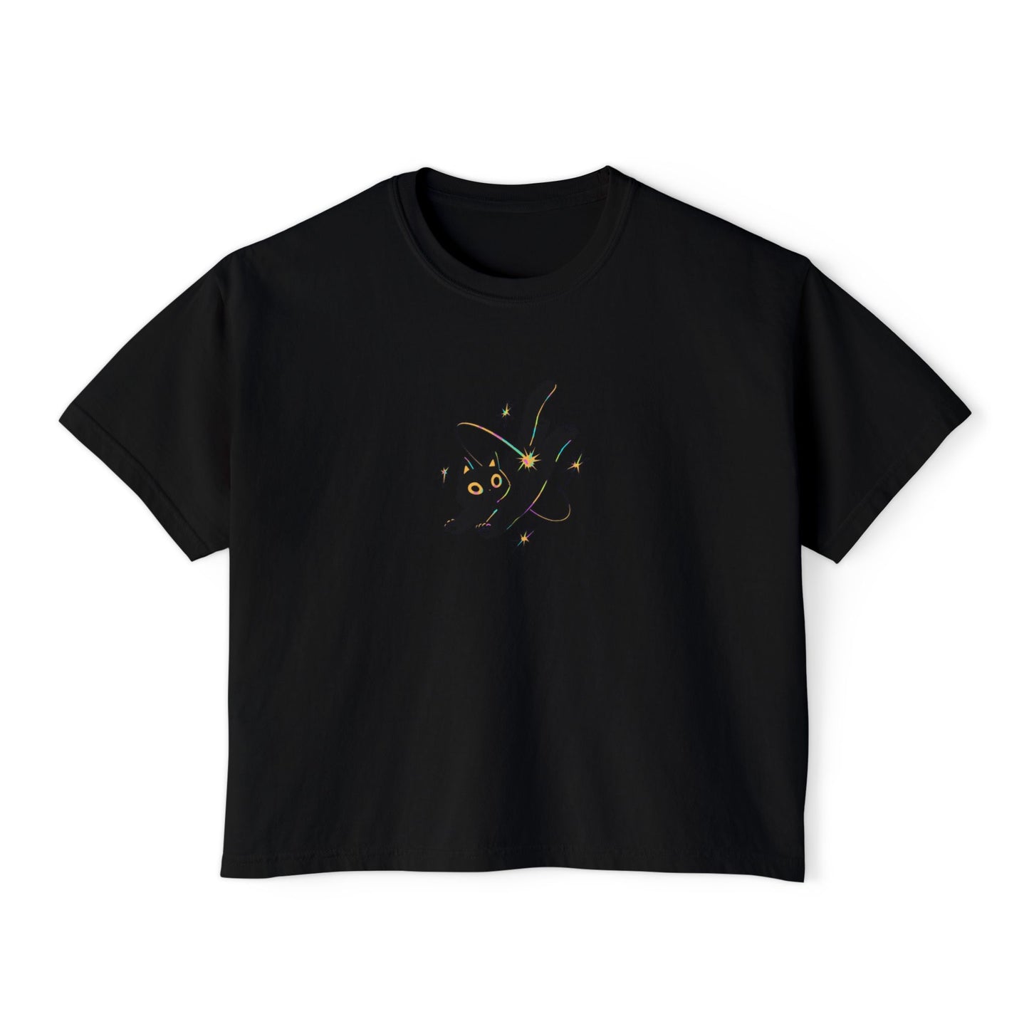 Crop Tee Space Cat Graphic Women's Boxy Tee