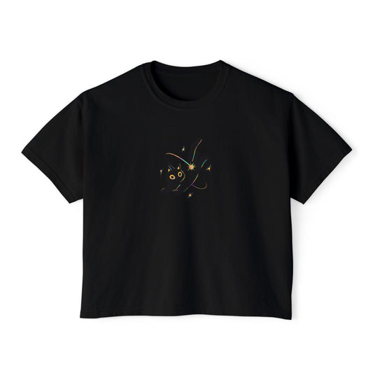 Crop Tee Space Cat Graphic Women's Boxy Tee