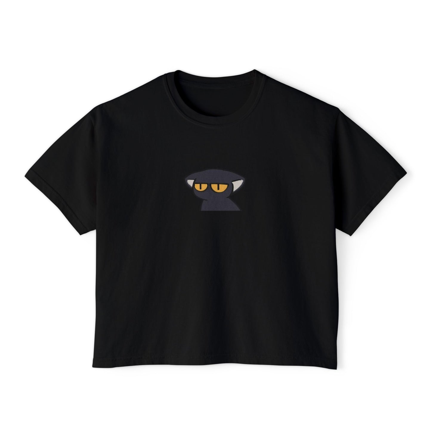 Crop Tee Black Cat Graphic Women's Boxy Tee