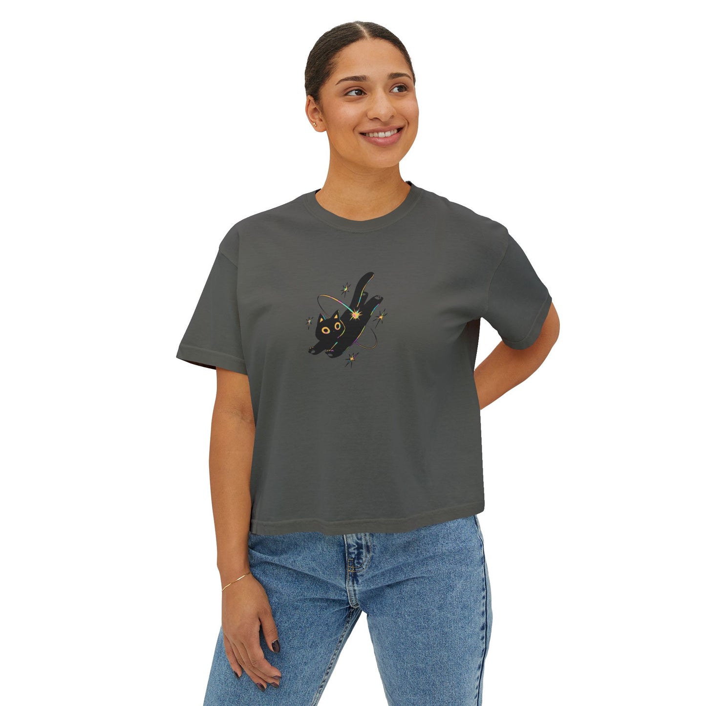 Crop Tee Space Cat Graphic Women's Boxy Tee